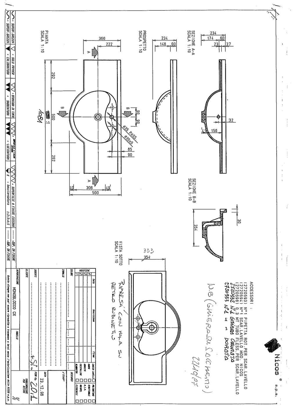 Mobile bagno finitura grezzo a 2 cassetti con lavabo