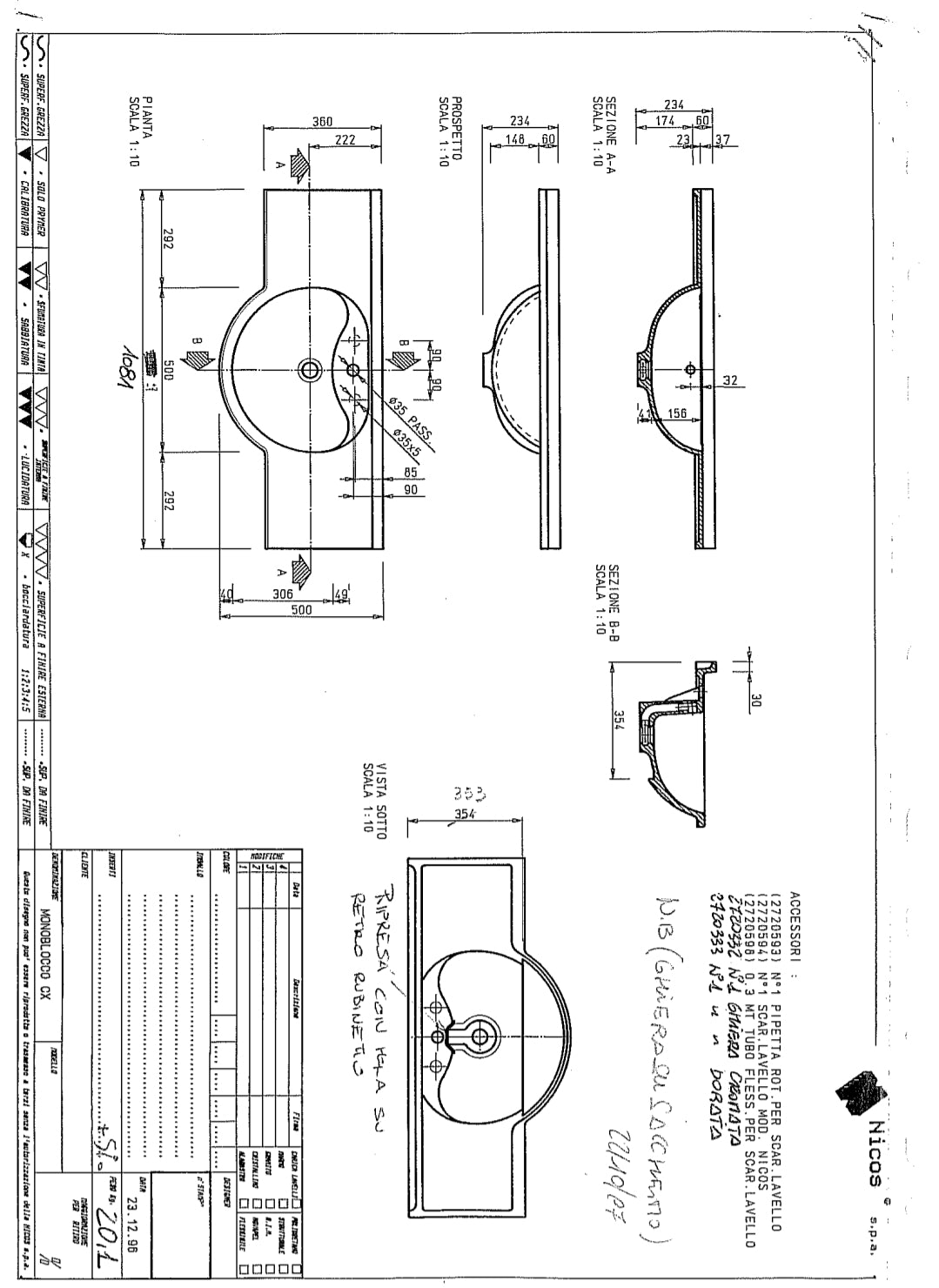 Mobile bagno finitura grezzo a 2 cassetti con lavabo