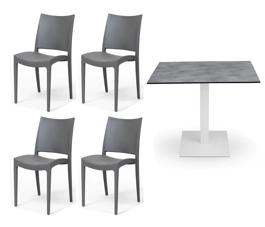 Set Novara – Tavolo HPL Cemento + 4 Sedie polipropilene
