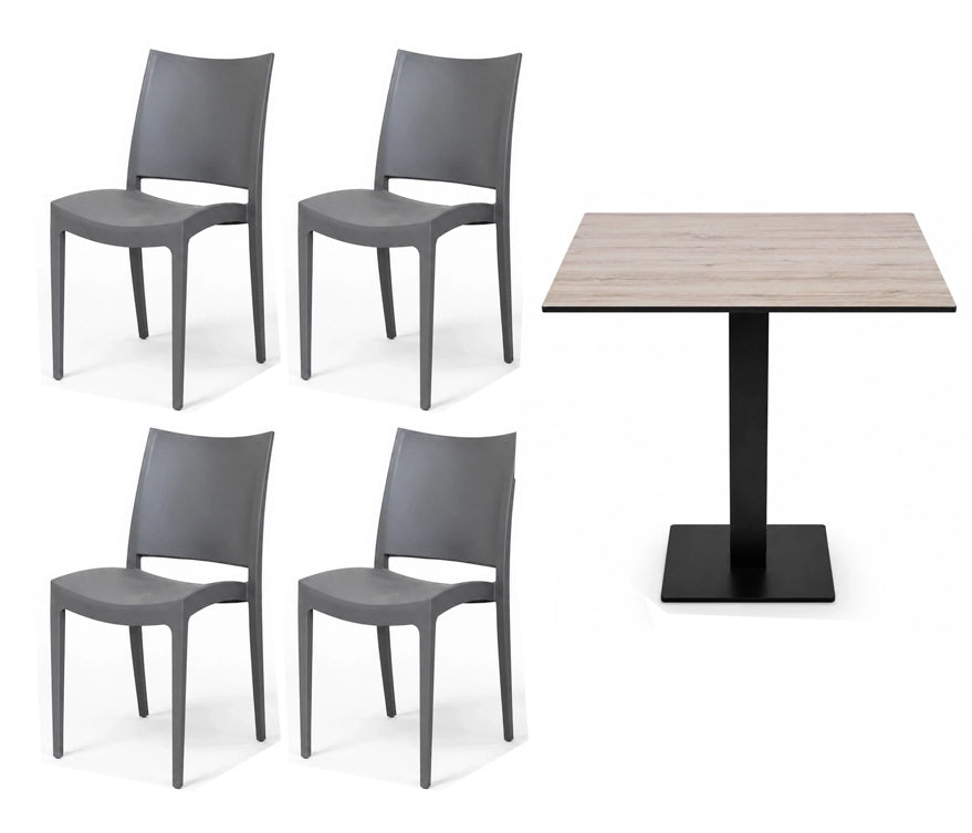 Set Cesena – Tavolo HPL Rovere Nodato + 4 Sedie Imperia Taupé
