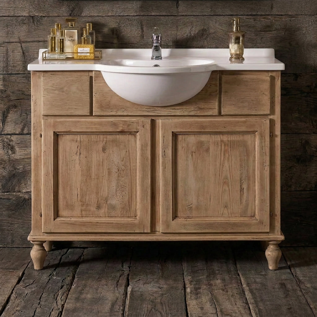 Mobile bagno a 2 porte e 2 cassetti finitura grezzo con lavabo bianco