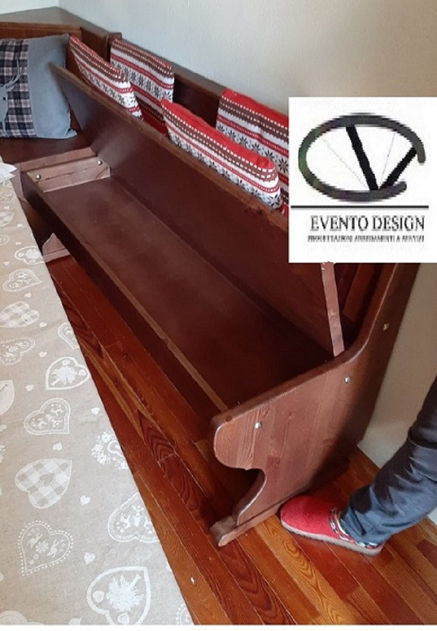 Angolo panca con cassonetto modulare 173 x229 legno pino tinta noce