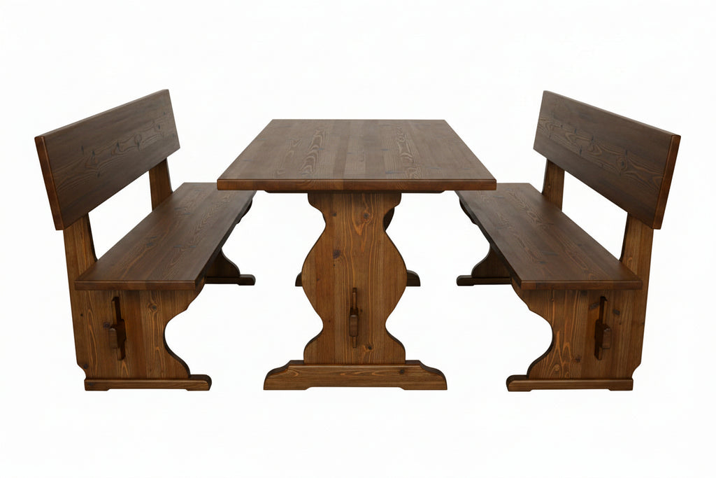 Set Panca in Pino Grezzo con Schienale + Tavolo Fratino 150×80 cm