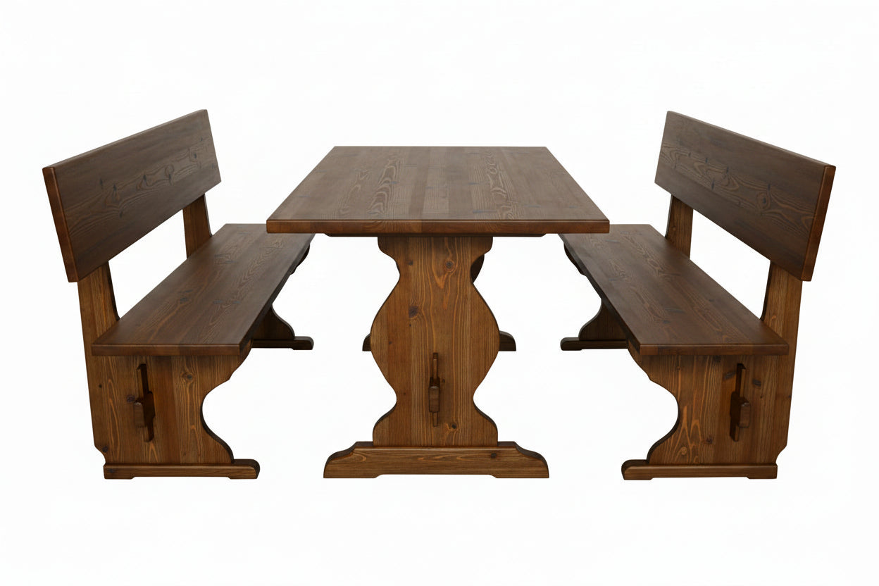 Set Panca in Pino Grezzo con Schienale + Tavolo Fratino 150×80 cm