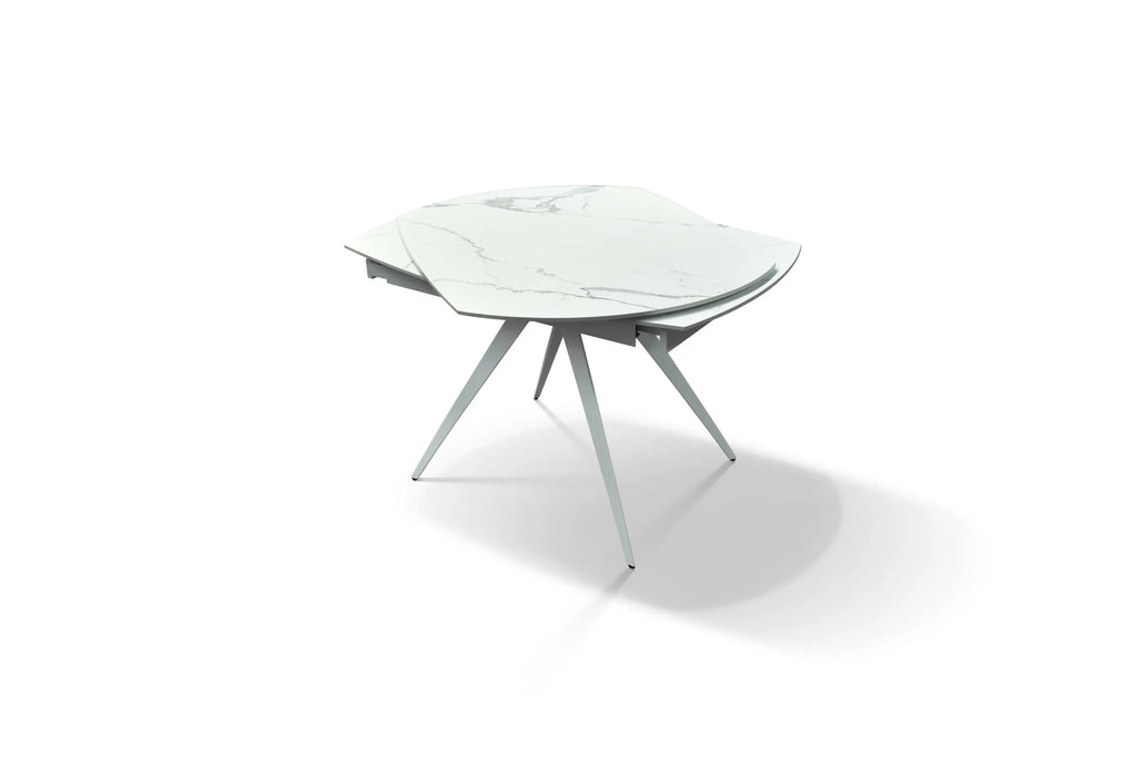Tavolo Ovale Allungabile LECCO– Vetroceramica Marmo Statuario e Acciaio Bianco