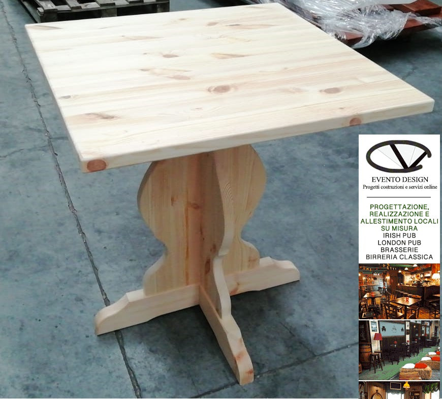 Tavolo Fratino in Pino Grezzo Quadrato 70x70