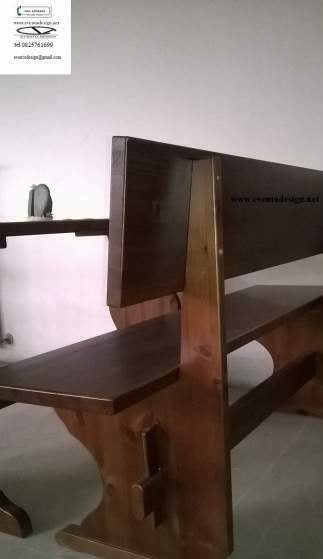 Set Panca in Pino tinta noce con Schienale + Tavolo Fratino 150×80 cm per pub