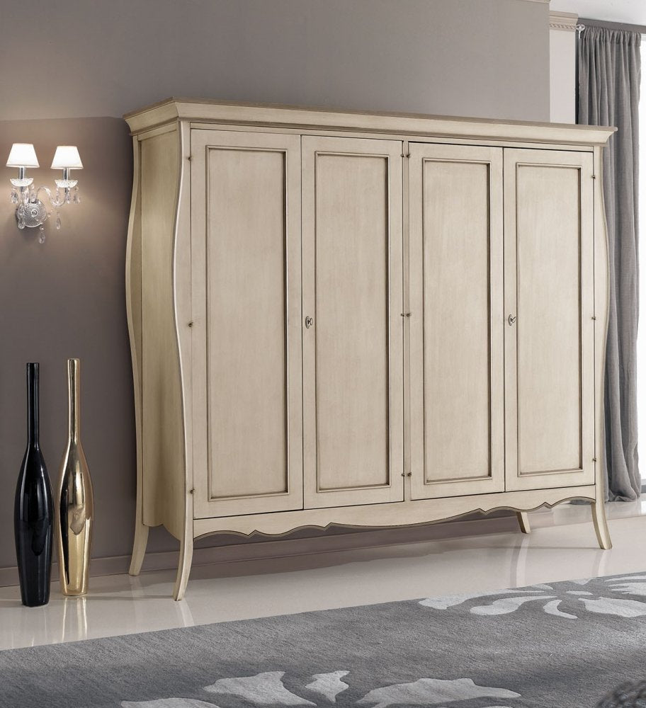 Armadio sagomato 4 porte in legno avorio tortora L.235x P.64 H.212