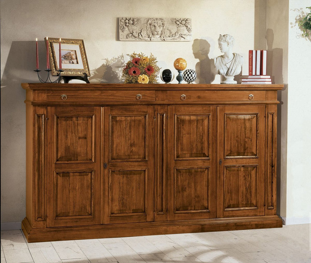Credenza 4 Porte e 2 Cassetti in Legno Massello tinta noce