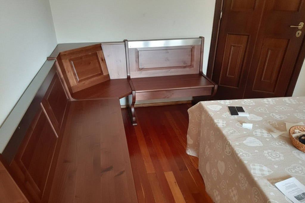 Angolo panca con cassonetto modulare 173 x229 legno pino tinta noce