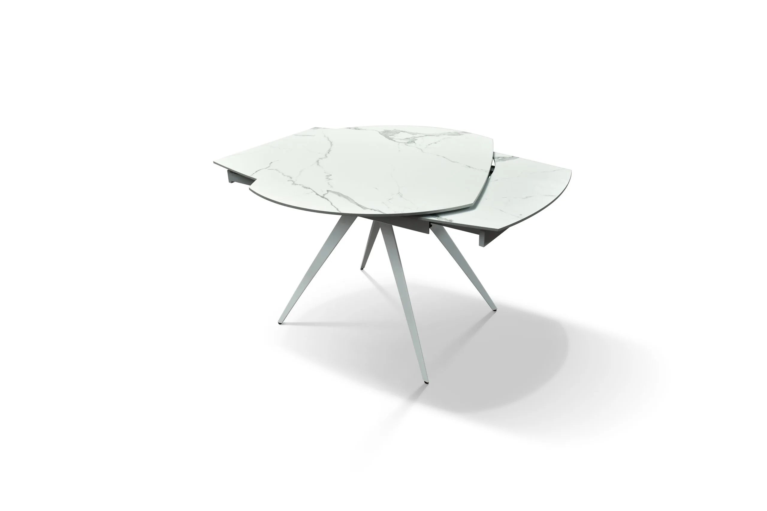 Tavolo Ovale Allungabile LECCO– Vetroceramica Marmo Statuario e Acciaio Bianco