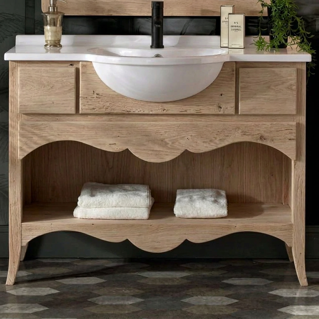 Mobile bagno finitura grezzo a 2 cassetti con lavabo