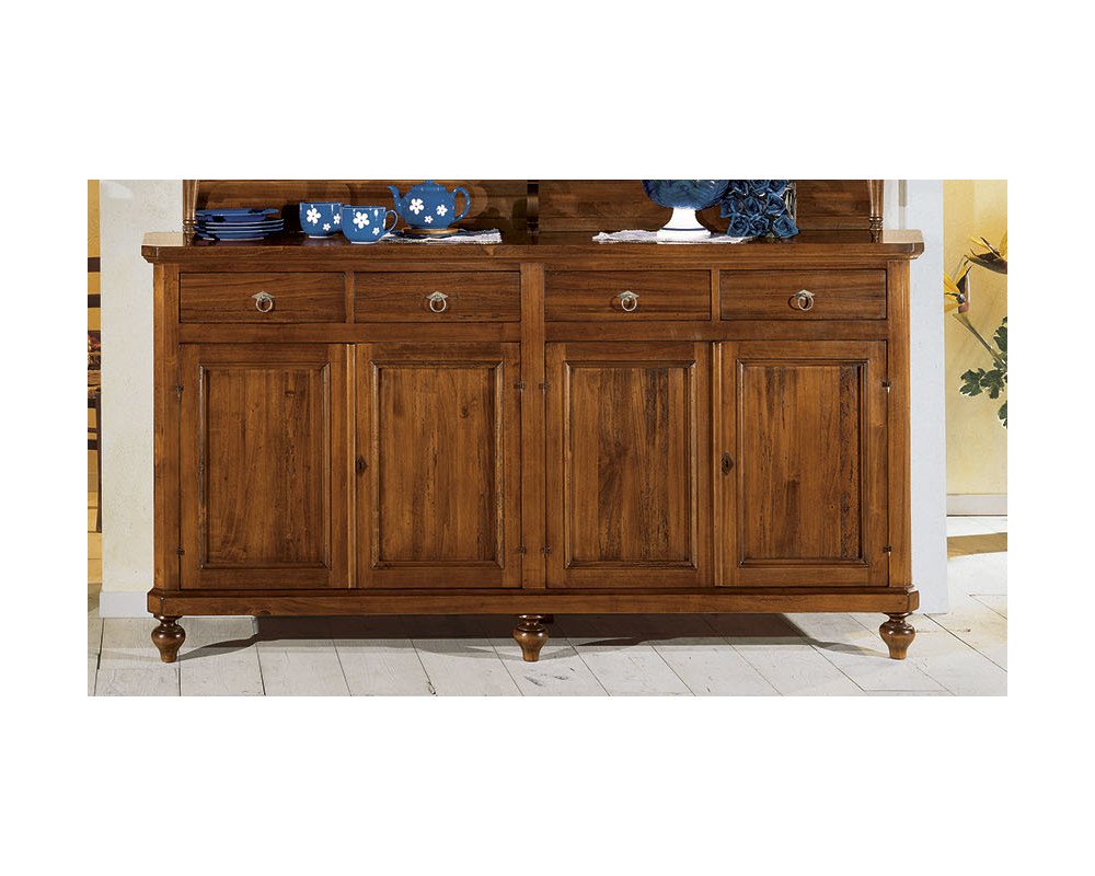 Credenza 4 Porte e 4 Cassetti in Legno Massello -tinta noce