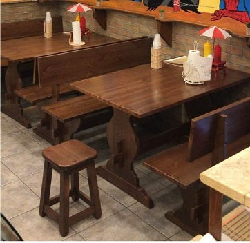Set Panca in Pino tinta noce con Schienale + Tavolo Fratino 150×80 cm per pub