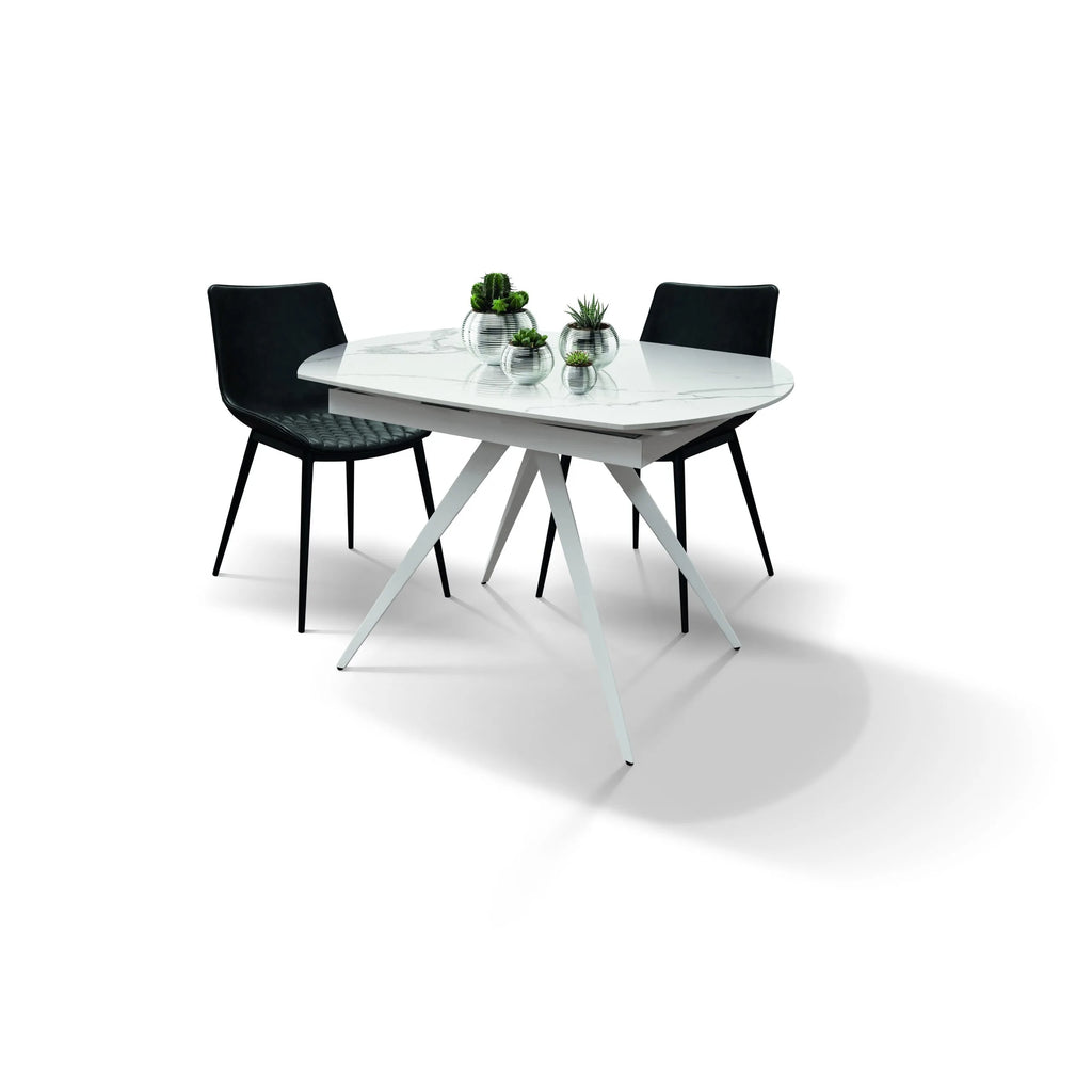 Tavolo Allungabile in Ceramica Effetto Marmo Statuario o Grigio Grafite e Gambe in Metallo – Stile Moderno Contemporaneo – Made in Italy – 120/180×80 cm – H 76 cm