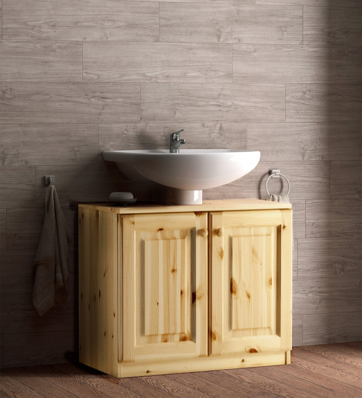 Mobile sotto lavabo in legno pino grezzo