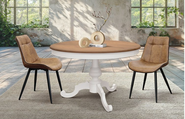 Tavolo Rotondo Allungabile NERO Opaco O Bianco opaco e Noce Scuro – Arte Povera – Made in Italy – 100/140 cm e 120/160 cm – H 76 cm