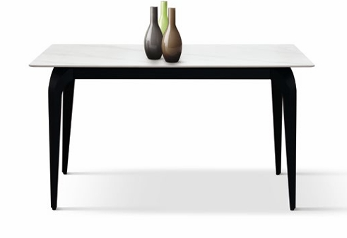 Tavolo Fisso con Piano in Ceramica Marmo Bianco Statuario e Base in Metallo Nero – Made in Italy – 140×80 cm – H 76 cm
