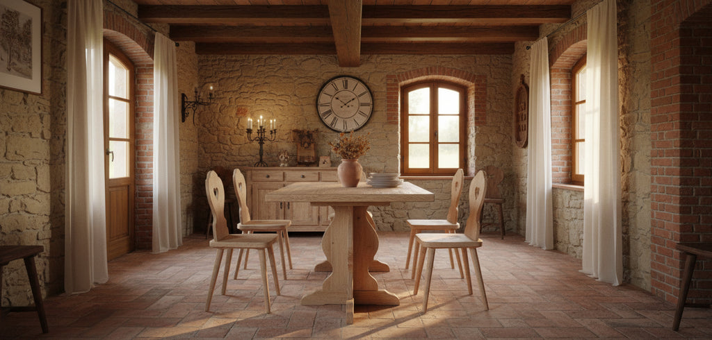 set n.04 sedie tirolese cuore  n01 tavolo 70x70x3con base centrale a croce