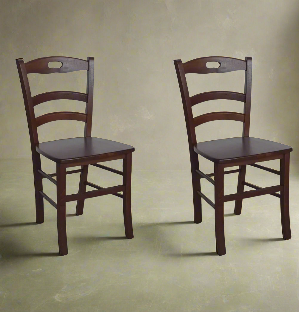 SET 2 SEDIE IN LEGNO ARTE POVERA TINTA NOCE SEDUTA LEGNO
