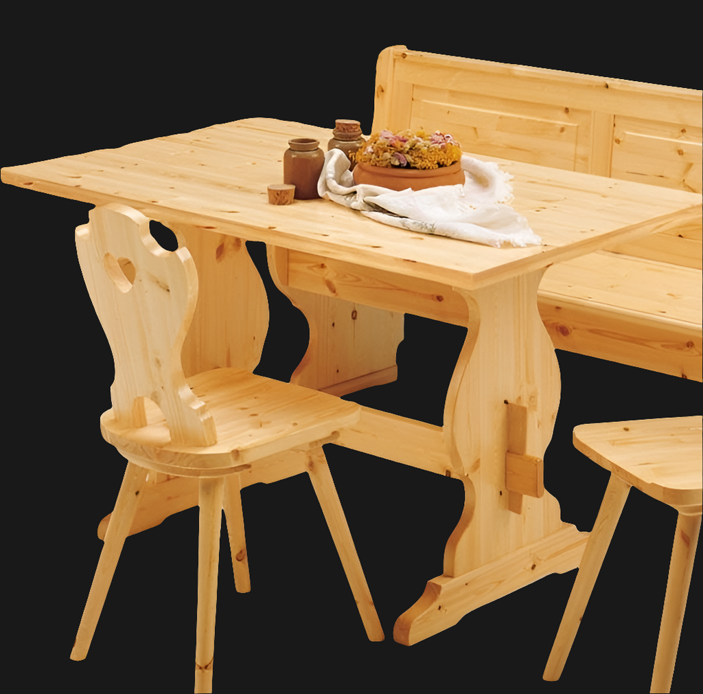 Giropanca Angolare Legno Pino + Tavolo Fisso + Sedie Tirolesi - Arredo Pub Chalet