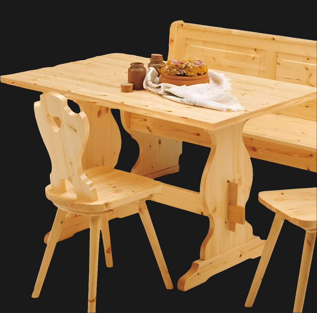 Giropanca Angolare Pino + Tavolo + Sedie - Arredo Pub Ristorante Rustico Contract