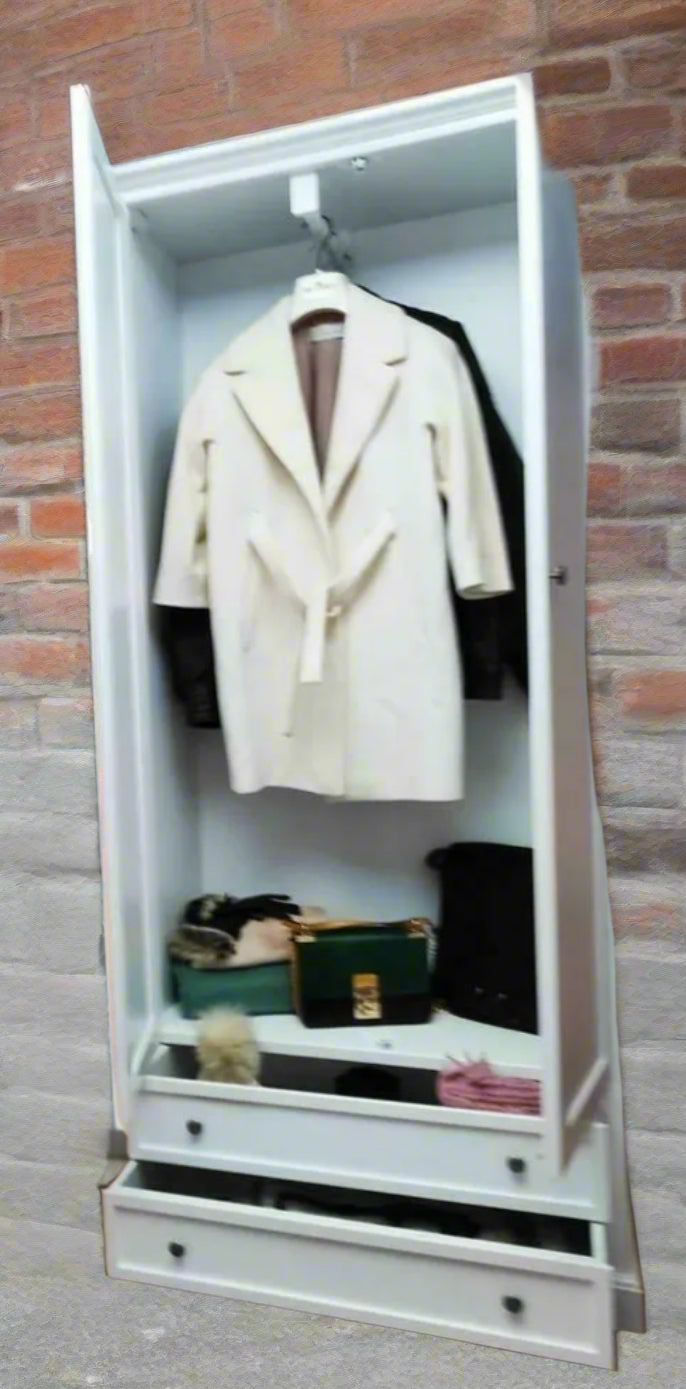 ARMADIO ARTE POVERA 2 ANTE LEGNO BIANCO SHABBY 87x40x192 (1517)