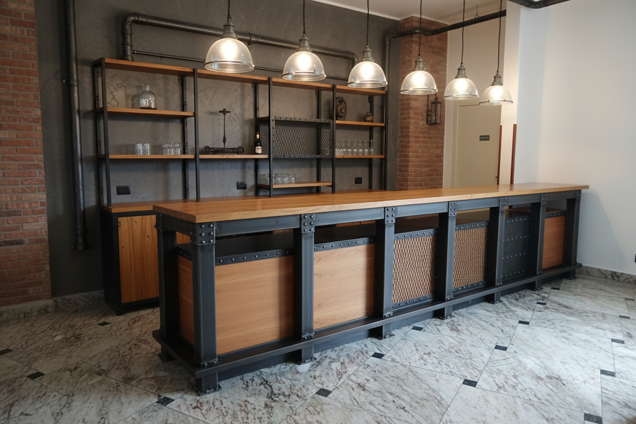 Bancone industriale 5 metri con retrobanco