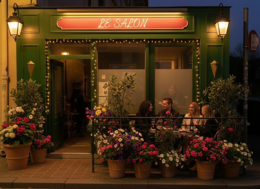 Caffè europeo con terrazza esterna