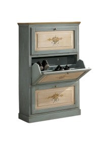 SCARPIERA 3 ANTE IN LEGNO MASSELLO AZZURRO/OCRA L.80 x P.30 H.130