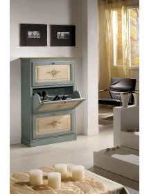 SCARPIERA 3 ANTE IN LEGNO MASSELLO AZZURRO/OCRA L.80 x P.30 H.130