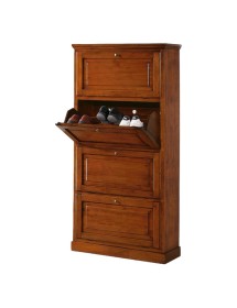 SCARPIERA 4 ANTE IN LEGNO MASSELLO TINTA NOCE L.80 x P.30 H.170