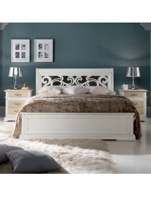 LETTO MATRIMONIALE SHABBY CON TESTATA TRAFORATA BIANCO 171x216x112