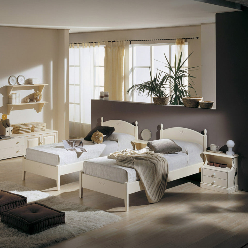 Letto Singolo in Legno di Pino Stile Montagna COLORE BIANCO