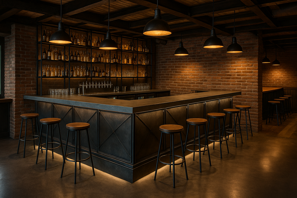 Pub con banco bar industriale
