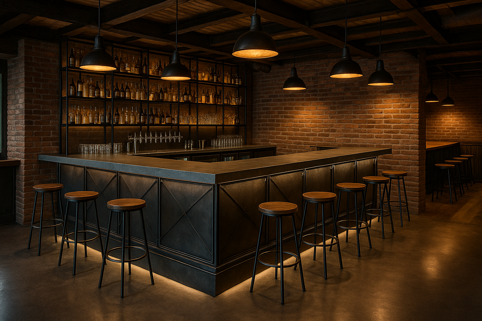 Pub con banco bar industriale