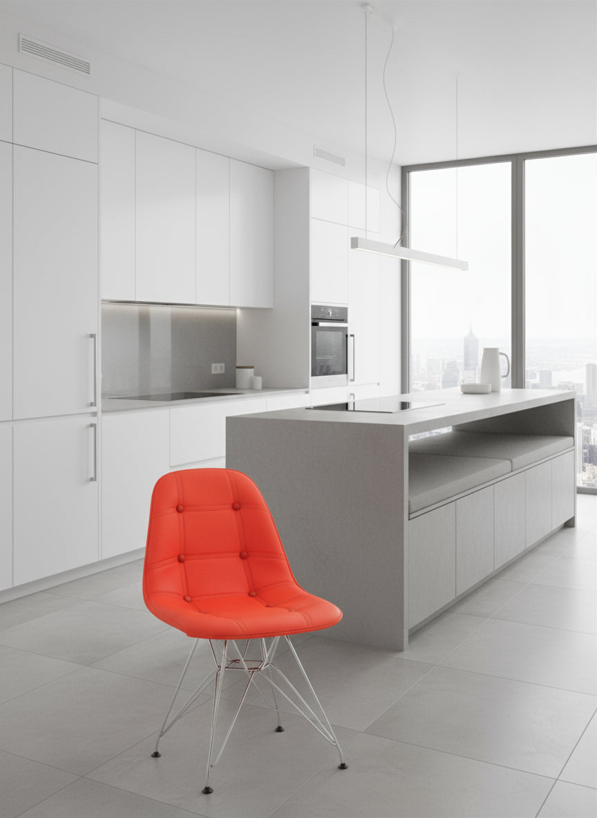 Sedia Ecopelle Rossa con Bottoni