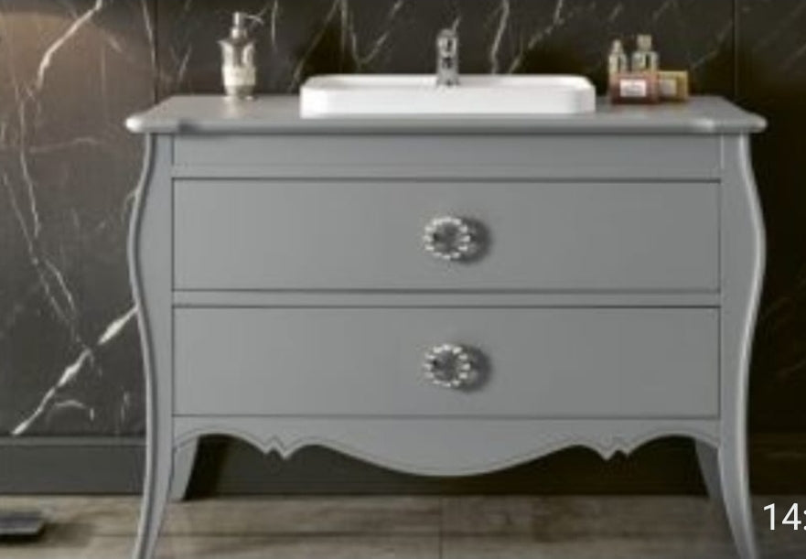 Mobile Bagno 2 Cassetti con Lavabo e Specchio - Grigio Opaco