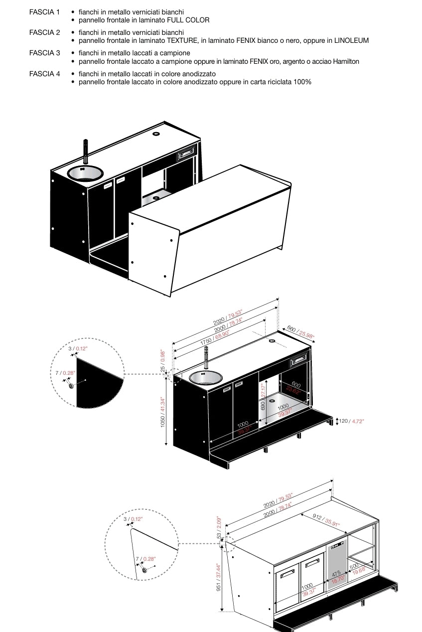 Bancone bar startup da metri 2.00 h115 prima fascia