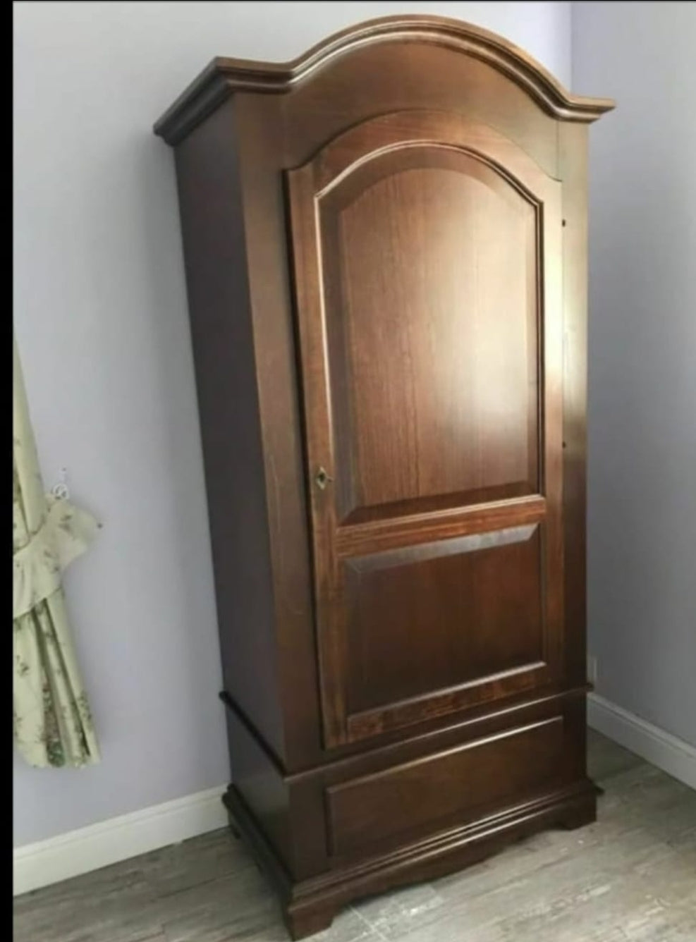 Armadio con 1 anta 1 cassetto appendiabiti con bastone in legno massello e mdf con rifinitura in noce lucido 96x56x196 H