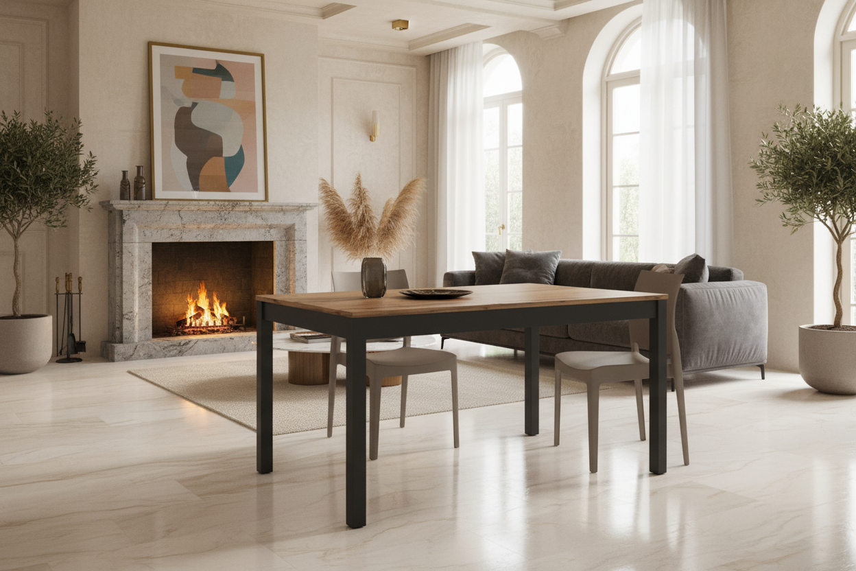 Tavolo allungabile 160/220 cm rovere rustico metallo ossido Alanda