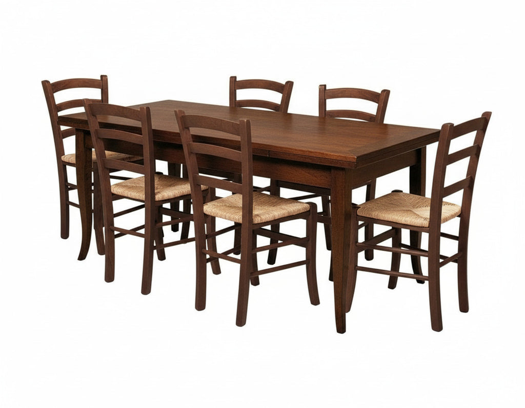 Set Tavolo Allungabile Faggio Noce + 4 Sedie in arte povera
