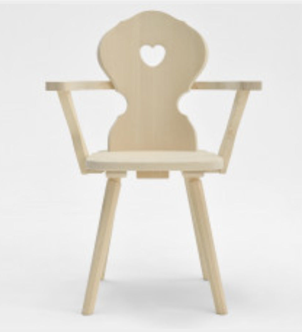 Sedia stile tirolese con braccioli in legno di abete Monaco Poltrona Legno tinta naturale