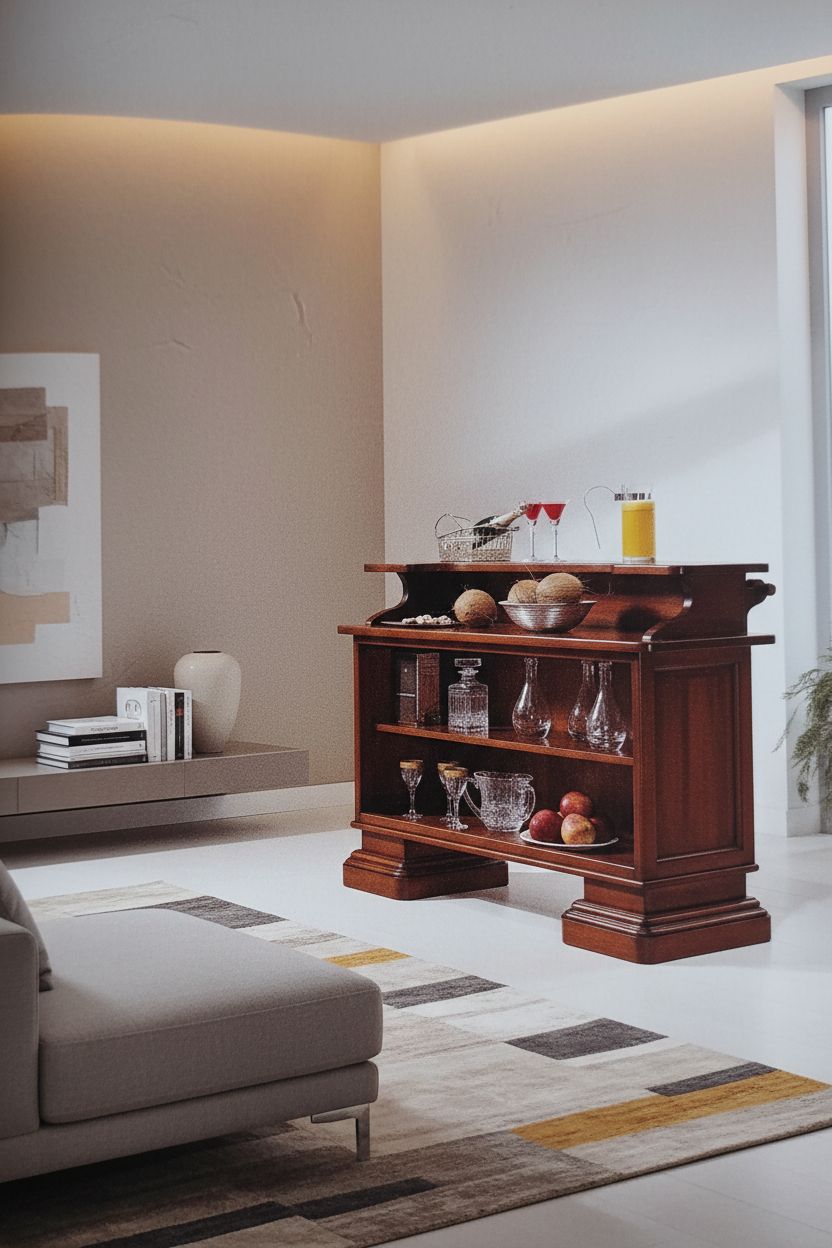 Mobile Bar Classico Arte Povera in Legno di Pioppo Tinta Noce