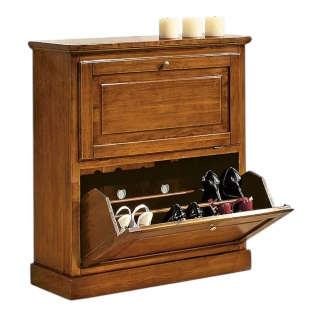 SCARPIERA 2 ANTE IN LEGNO MASSELLO TINTA NOCE L.80 x P.30 H.93