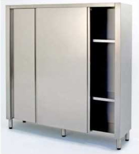 Armadio di Riposto in Acciaio Inox AISI 304 con Ante Scorrevoli - 3 Ripiani Regolabili