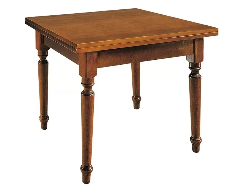 TAVOLO NOCE GAMBA TORNITA 80X80 ALLUNGABILE A LIBRO