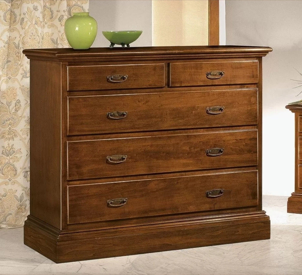 Gruppo 1 Cassettiera 2 Comodini legno arte povera tinta noce