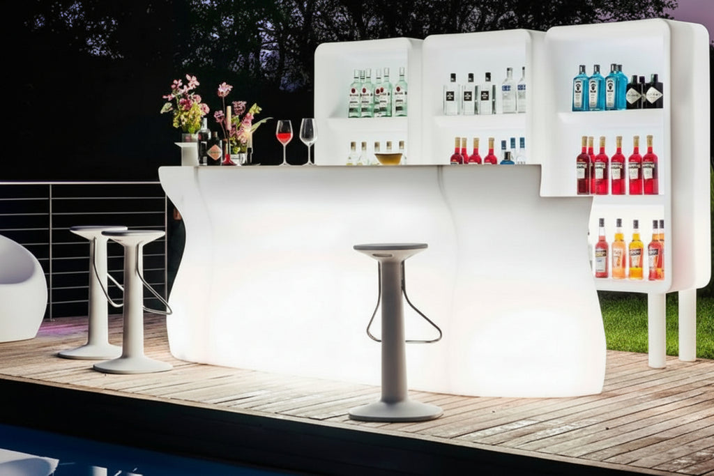 Bancone bar luminoso da esterno da interno