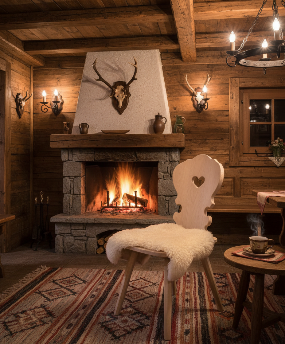 Sedia in stile tirolese legno abete grezzo